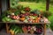 table with bountiful harvest, including fruits, vegetables and herbs