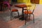 Table and chairs of a street cafe