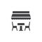 Table and chairs under umbrella vector icon.