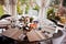 Table on elegant stained kitchen