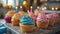 A table filled with cupcakes, candles, and presents, symbolizing the essence of birthdays.