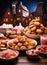 A table filled with lots of different types of food. AI.