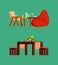 Table and Fresh Drink, Sushi on Board Vector Icons