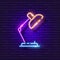 Table lamp neon sign. Office lamp for work glowing icon. Vector illustration for design. Lighting concept