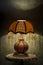 table lamp space for text book space for text dark bedroom luxury orange Old fashion night light Vintage Mood Retro Against Wall