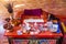 Table with money for making merit Inside Guru Rinpoche Temple at Namchi. Sikkim, India