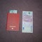 On the table next to five hundred euros, the passport in which t