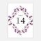 Table number card template with purple flower bouquet