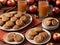 A Table With Plates Of Cookies And Apples. Generative AI