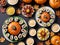 A Table With Plates Of Suyos And Pumpkins. Generative AI