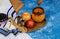 Table set with traditional food for Jewish New Year Holiday, Rosh Hashana