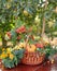 Table setting with beautiful autumn decorand with basket mini pumpkins