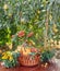 Table setting with beautiful autumn decorand with basket mini pumpkins