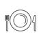 Table setting for meals line icon. Plate with cutlery pictogram
