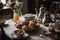 table setting with scones, muffins, and tea for cozy afternoon treat