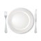 Table setting set. Fork, Knife, Spoon, Plate set. Cutlery white