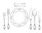 Table setting set. Fork, Knife, Spoon, plate sketch set. Cutlery