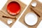 Table setting for sushi roll. Empty plate on mat near chopstick and bowl for sause on white background top view