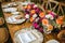 Table setup, wedding guest table, reception layout in pantone living coral and deer horns rustic style