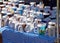 The table of street trade with souvenir large porcelain cups