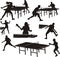 Table tennis silhouettes - players in action