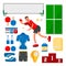 Table Tennis Sportsman Games Icon Set. Flat design Ping Pong Athlete. Ping pong eyuipment Set for Competition. Cartoon