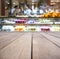 Table top with Blurred Bar with fresh Fruit Display on background