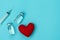 Table top view  image of accessories healthcare & medical with coronavirus background concept.vaccine bottle with heart shape and