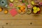 Table top view Lunar New Year & Chinese New Year vacation concept background.Flat lay orange in wood basket & pink cherry blossom