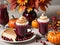 A Table Topped With A Cup Of Hot Chocolate And A Plate Of Pumpkin Pie. Generative AI