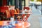 Table of traditional outdoor French cafe in Paris