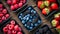 Table With Trays of Berries and Strawberries - Fresh and Colorful Farmers Market Delights