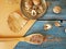 On the table, walnuts, flaxseed, wooden utensils, vintage, cooking healthy food