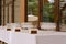 Table with ware for a buffet reception on a terrace of restaurant.