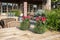 The tables decorated with red pepper plants and candleholders on