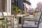 Tables with flowers in a cafe on the street. Travel in Europe. Netherlands,