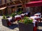 Tables of restaurant on Campo Square Piazza del Campo in Siena