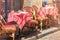 Tables of traditional outdoor French cafe in Paris