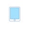 A tablet blue isolated icon in flat stile whith a blue screen.