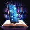 Tablet displays digitization process books to ebooks, paper to digital