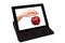 Tablet with the hand and a red apple the screen