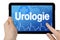 Tablet with medical interface and the german word for urology - urologie
