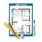 Tablet paper and drawing apartment plan