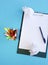 Tablet paper holder, white sheets and stationery pens