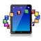 Tablet pc computer with software apps icons around