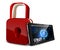 Tablet PC concept of privacy and safety that scans a fingerprint and a padlock