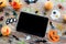 Tablet pc, halloween party decorations and treats