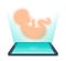 Tablet PC with hologram of unborn baby. Telemedicine concept ill