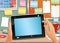 Tablet pc, office cubicle and notice board