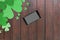 Tablet pc and st patricks day decorations on wood